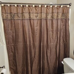 Luxurious Brown Shower Curtain with Greek Key Design
